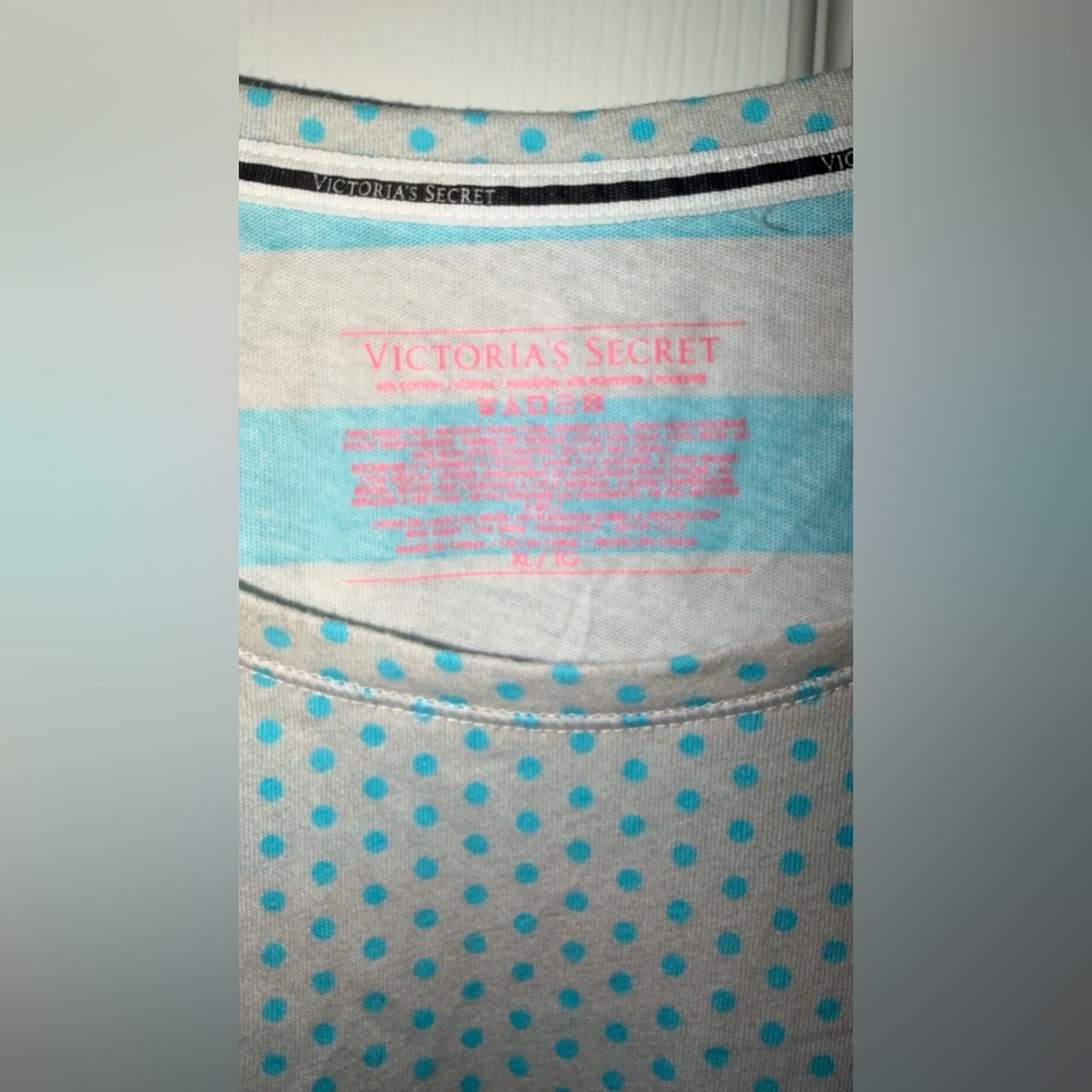 Victoria’s Secret Sleepwear XL Blue Polka Dot Lounge Pajama Soft Cozy Nightshirt - Picture 6 of 7
